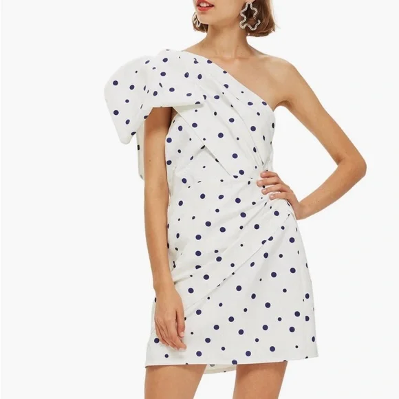 White Polka Dot One-Shoulder Dress - Picture 4 of 4